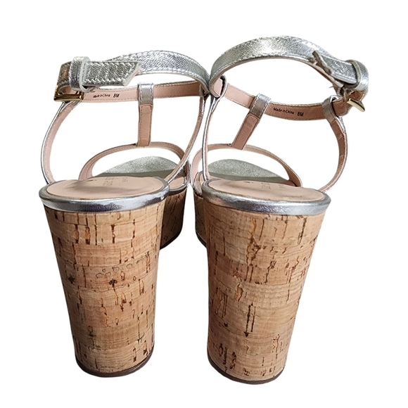 Kate Spade Metallic Silver Cork Wedge Sandals – Size 8M - Picture 5 of 11